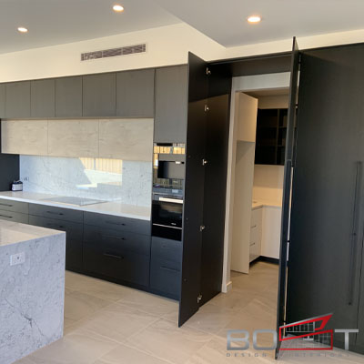 kitchen with black cabinet